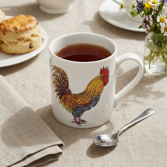 Cockerel & Hen Mug (large size) styled on the table