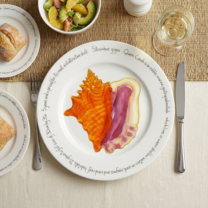 Conch Shell 30cm Flat Rimmed Plate styled on the table
