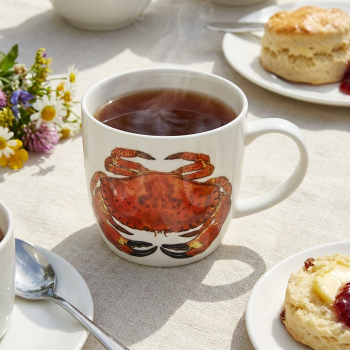 Crab Mug (medium round sided) styled on the table