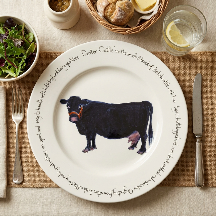 Dexter Cow 30cm Flat Rimmed Plate (limited edition) styled on the table
