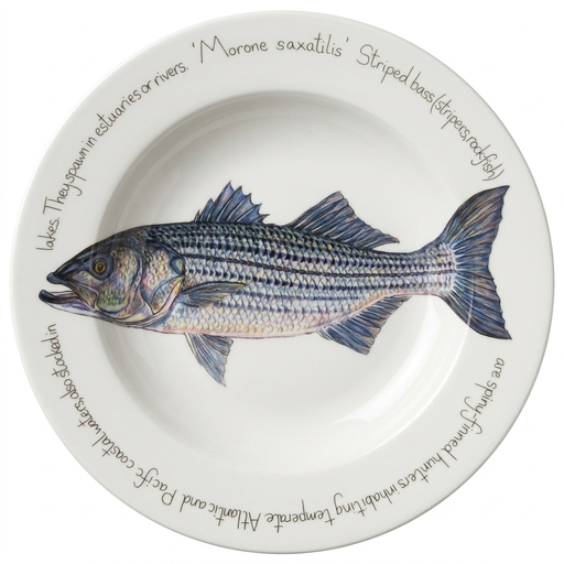 Striped Bass 30cm Deep Rimmed Plate