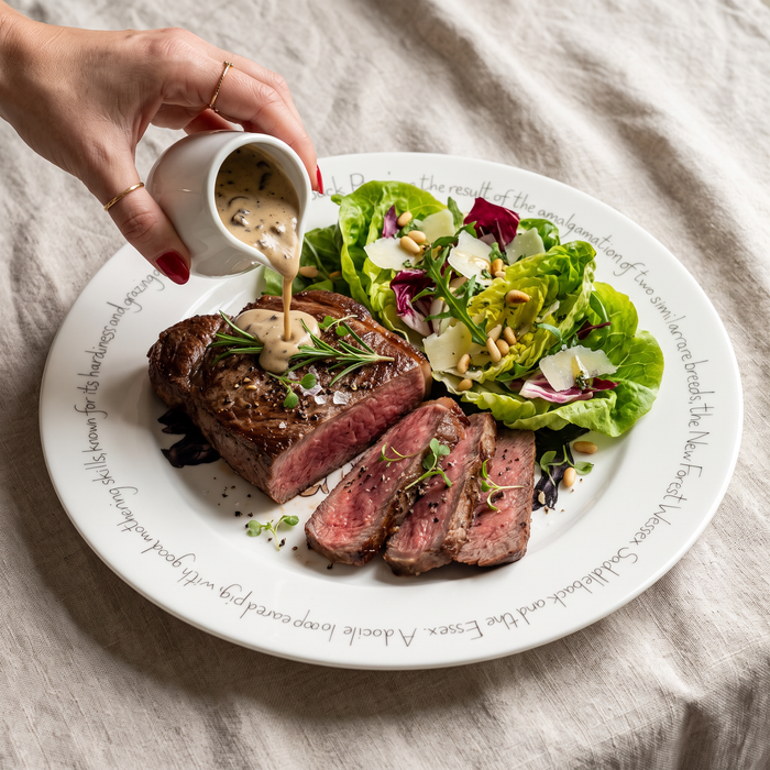 Large dinner plate with food