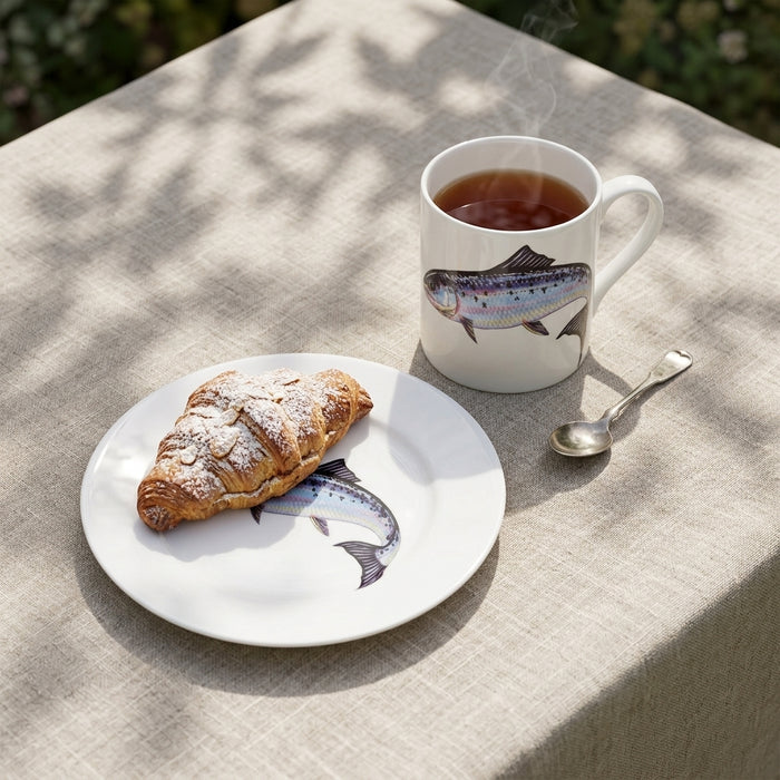 Salmon Mug & Side Plate Set styled on the table