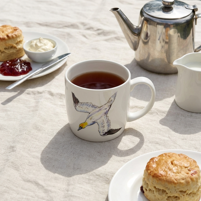 Gannet Mug (medium round sided) styled on the table