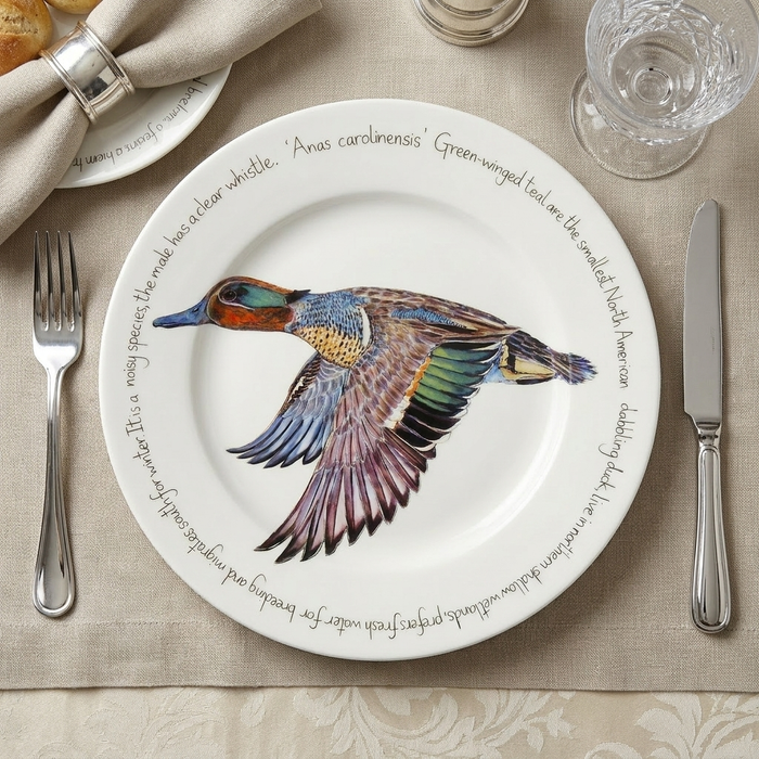 Green-winged Teal 30cm Flat Rimmed Plate styled on the table