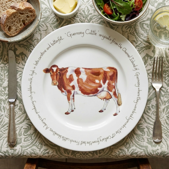 Guernsey Cow 30cm Flat Rimmed Plate styled on the table