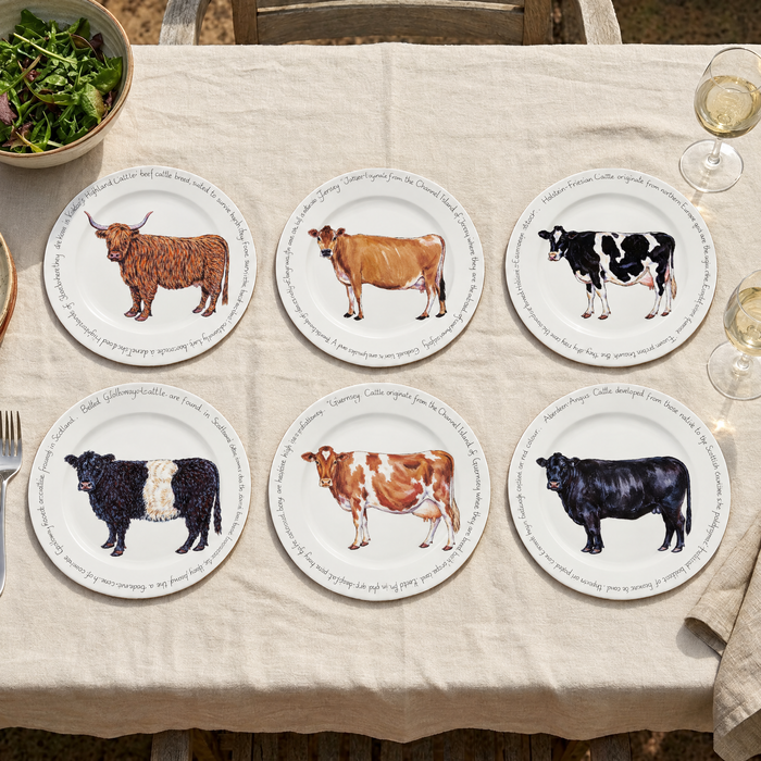 Cattle Breeds Large Dinner Plate Set of 6 by Richard Bramble