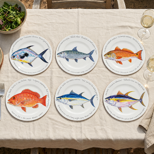 Saltwater Gamefish Large Dinner Plate Set of 6 by Richard Bramble