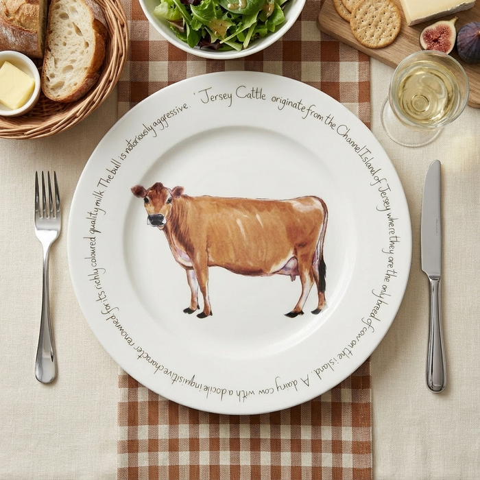 Jersey Cow 30cm Flat Rimmed Plate styled on the table