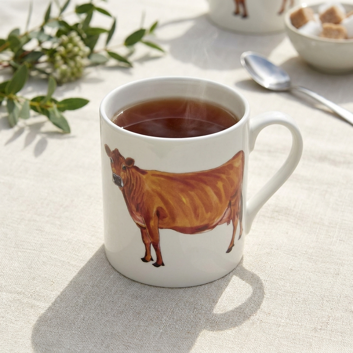 Jersey Cow Mug (large size) styled on the table