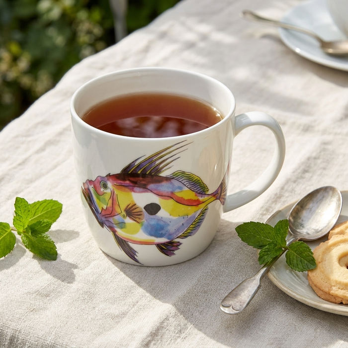 John Dory Mug (medium round sided) styled on the table