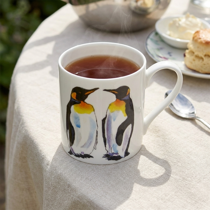 King Penguin Mug (large size) styled on the table