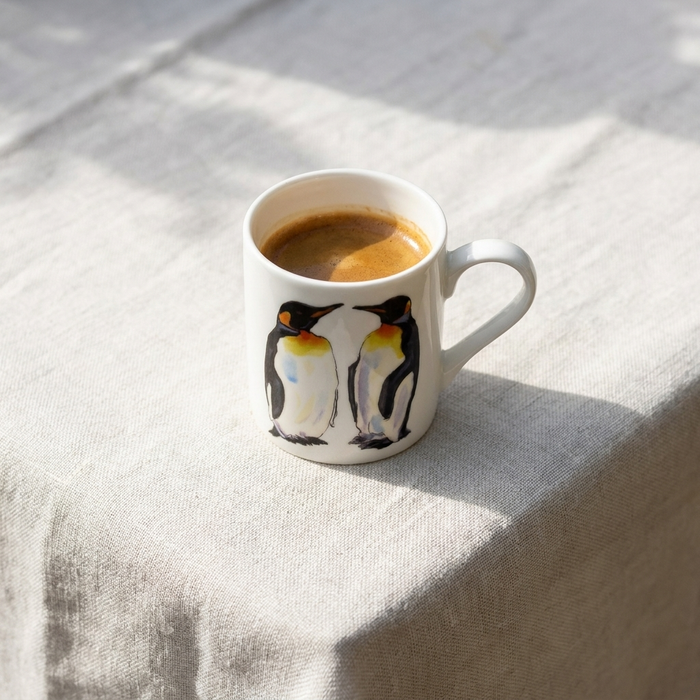 King Penguin Small Mug styled on the table
