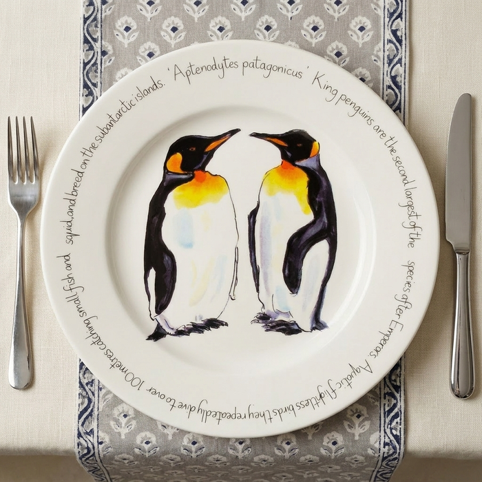 King Penguins 30cm Flat Rimmed Plate styled on the table