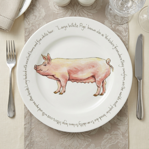 Large White Pig 30cm flat rimmed plate lifestyle image