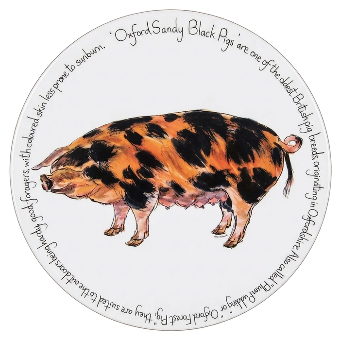 Pig Breeds Tablemat Set of 6 size & rim guide