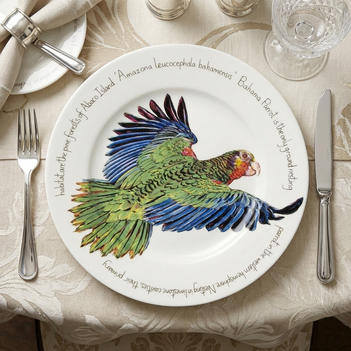 Parrot 30cm Flat Rimmed Plate (limited edition) styled on the table