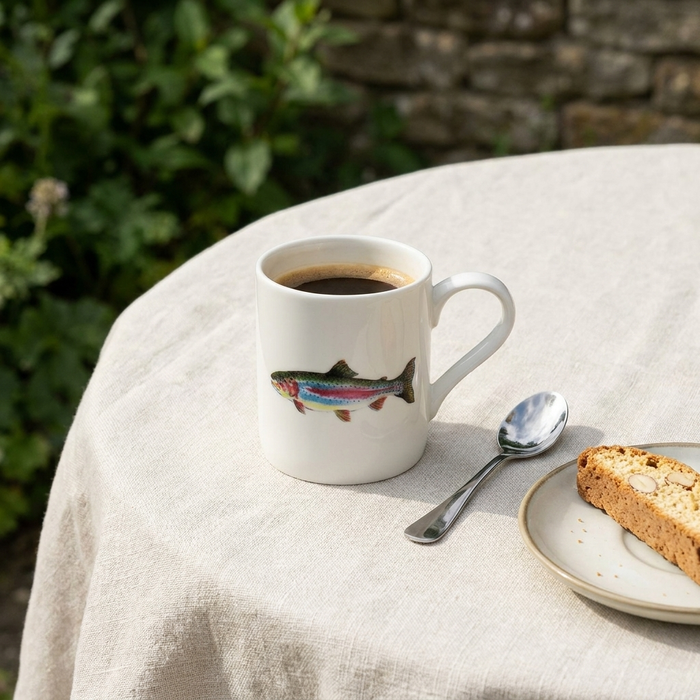 Rainbow trout Small Mug styled on the table