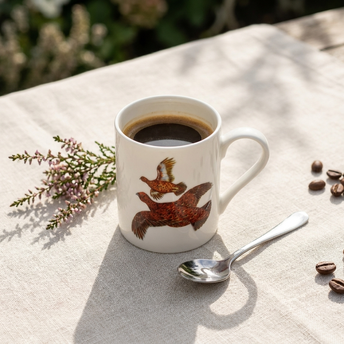 Red Grouse Small Mug styled on the table