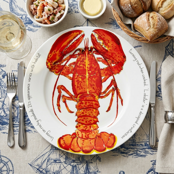 Red Lobster 30cm Flat Rimmed Plate styled on the table