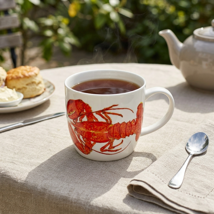 Red Lobster Mug (medium round sided) styled on the table