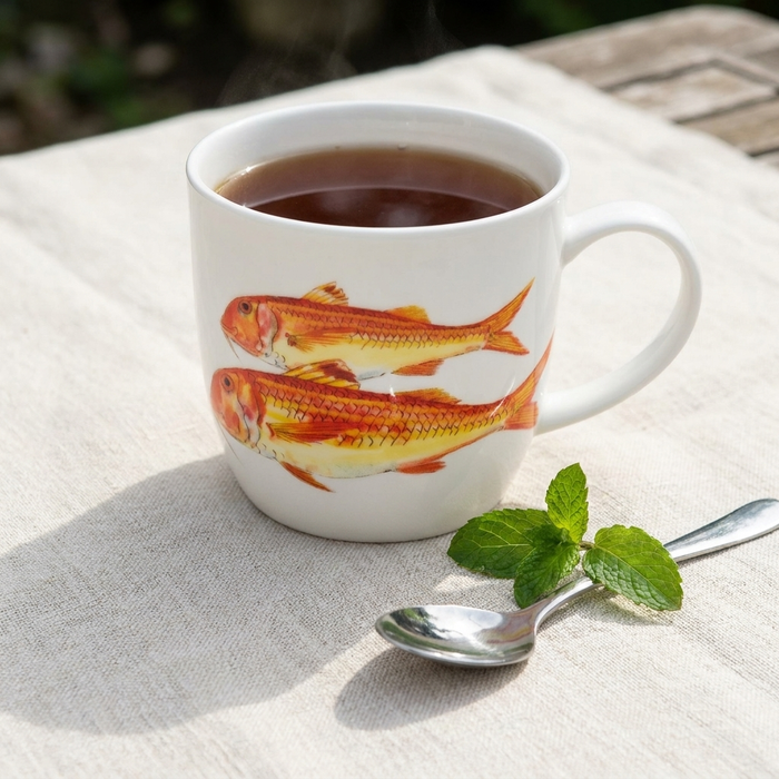 Red Mullet Mug (medium round sided) styled on the table