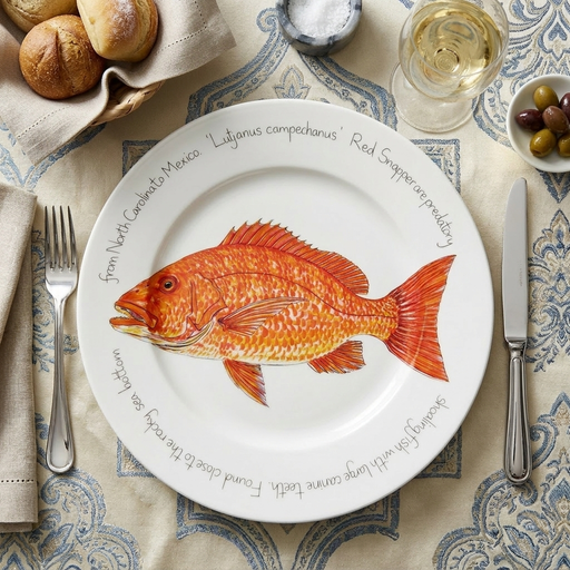 Red Snapper 30cm flat rimmed plate (smaller fish size offer) lifestyle image