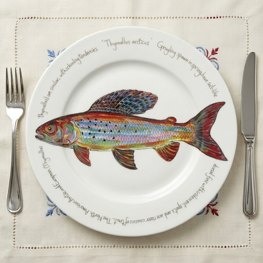 Arctic Grayling Trout 30cm flat rimmed plate lifestyle image