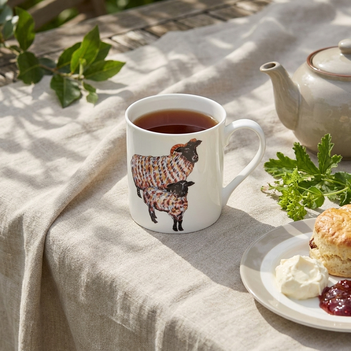 Blackface Sheep Mug (large size) styled on the table