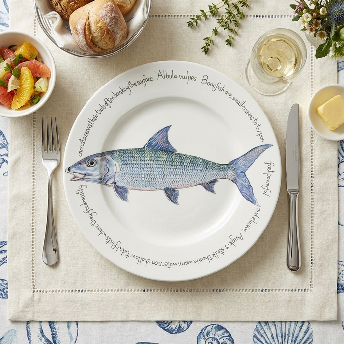 Bonefish 30cm Flat Rimmed Plate styled on the table