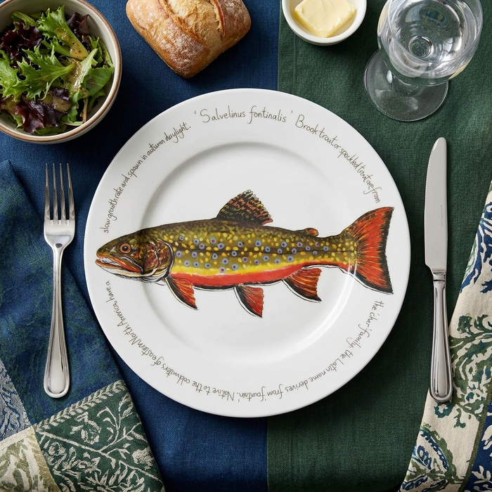 Brook Trout 30cm Flat Rimmed Plate styled on the table