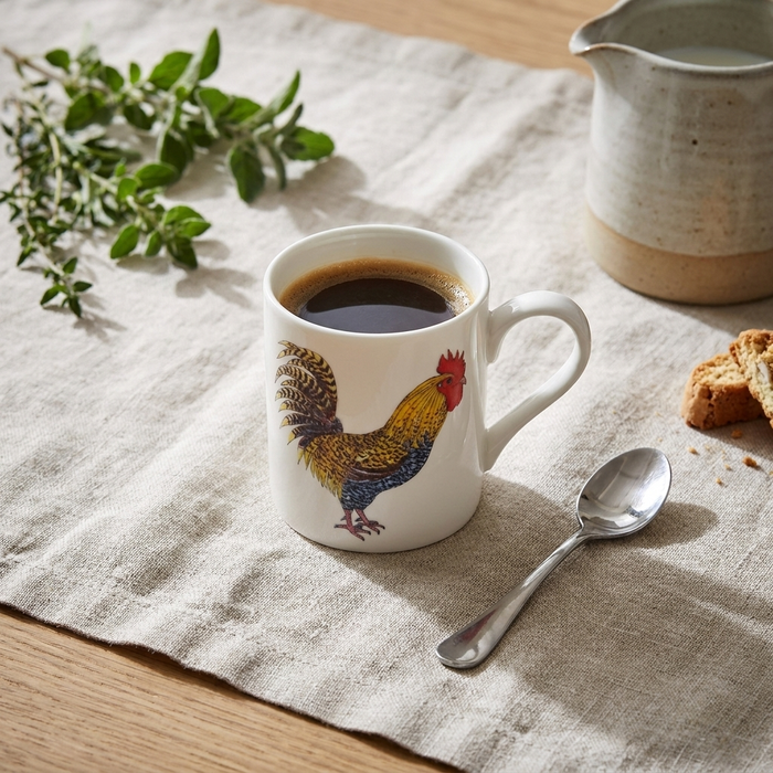 Cockerel & Hen Small Mug styled on the table