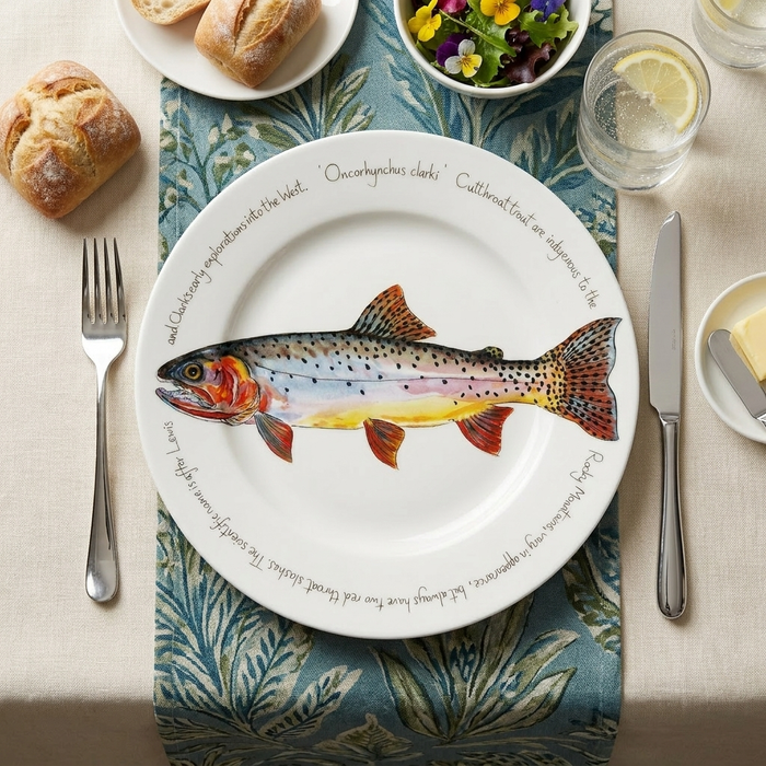 Cutthroat Trout 30cm Flat Rimmed Plate styled on the table