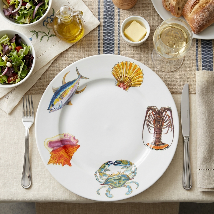 Fish & Shellfish US South Coast 30cm Flat Rimmed Plate styled on the table