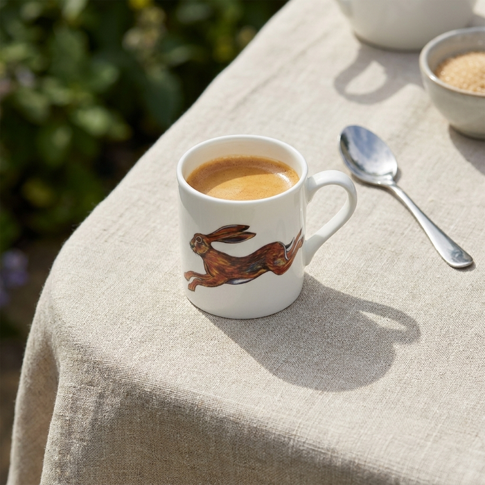 Hares Small Mug styled on the table