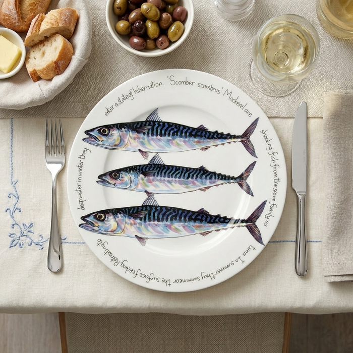 Mackerel 30cm Flat Rimmed Plate styled on the table