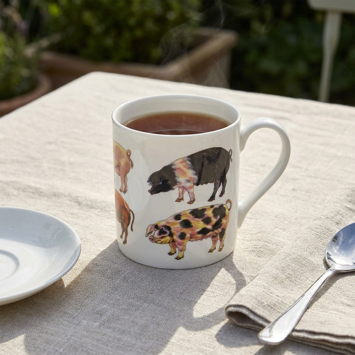 Multi Pigs Mug (large size) styled on the table