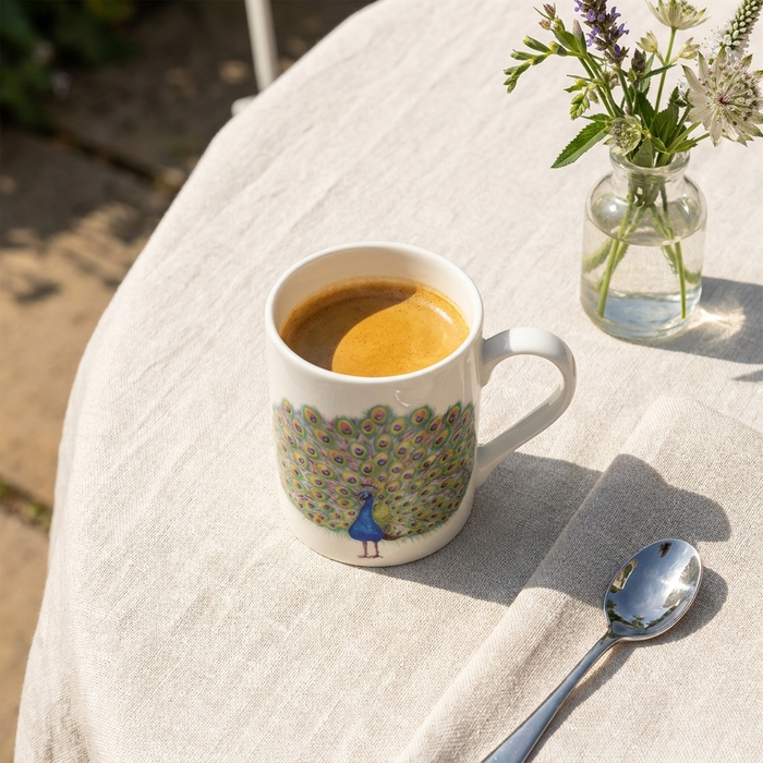 Peacock Small Mug styled on the table