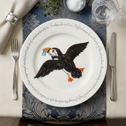 Puffin Flying 30cm flat rimmed plate lifestyle image