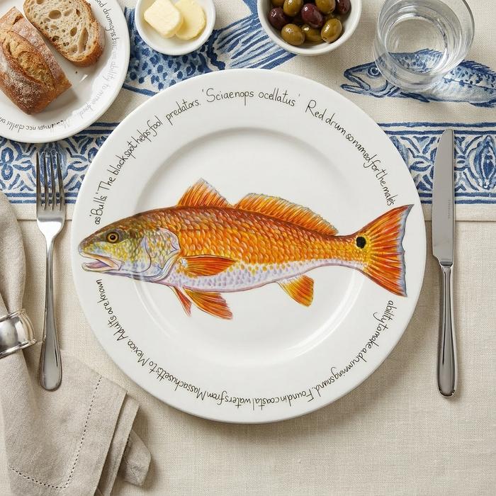 Red Drum 30cm Flat Rimmed Plate styled on the table