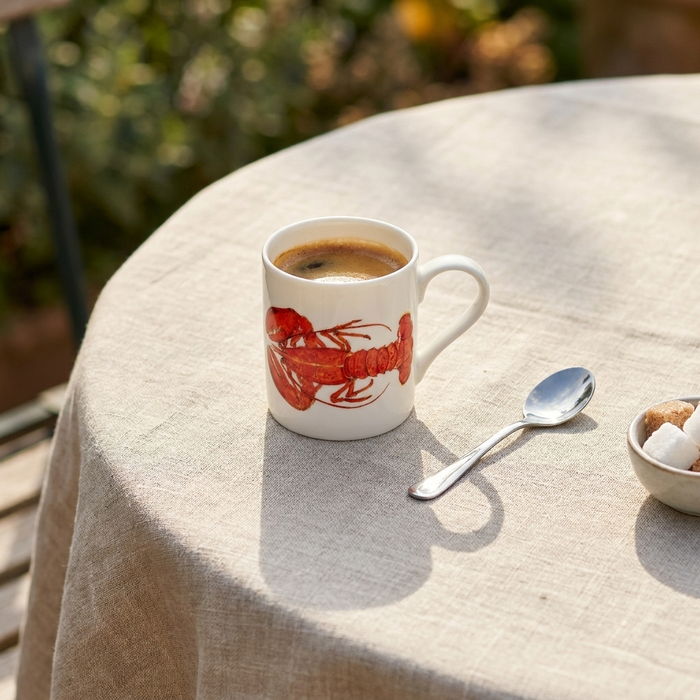 Red Lobster Small Mug styled on the table