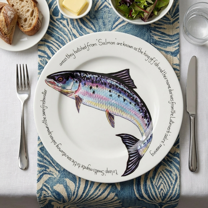 Salmon 30cm Flat Rimmed Plate styled on the table