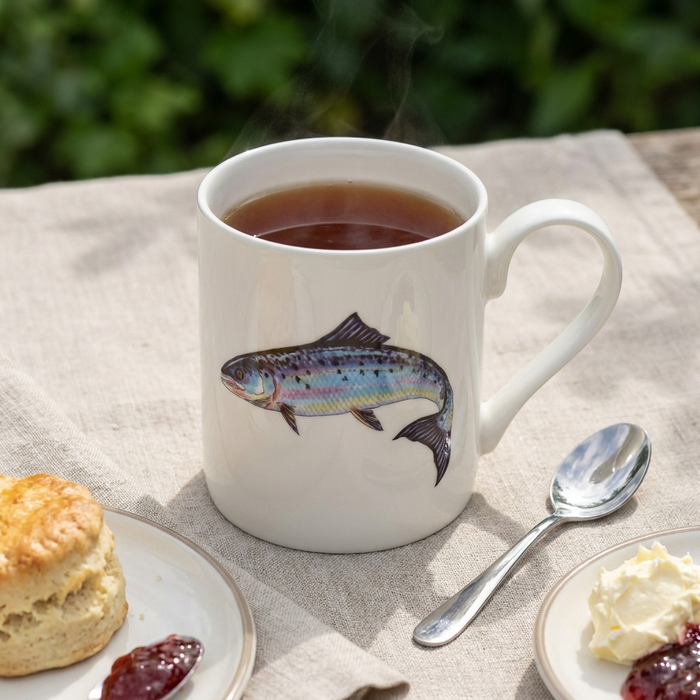 Salmon Mug (medium straight sided) styled on the table