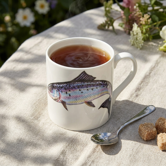 Salmon Mug (large size) styled on the table