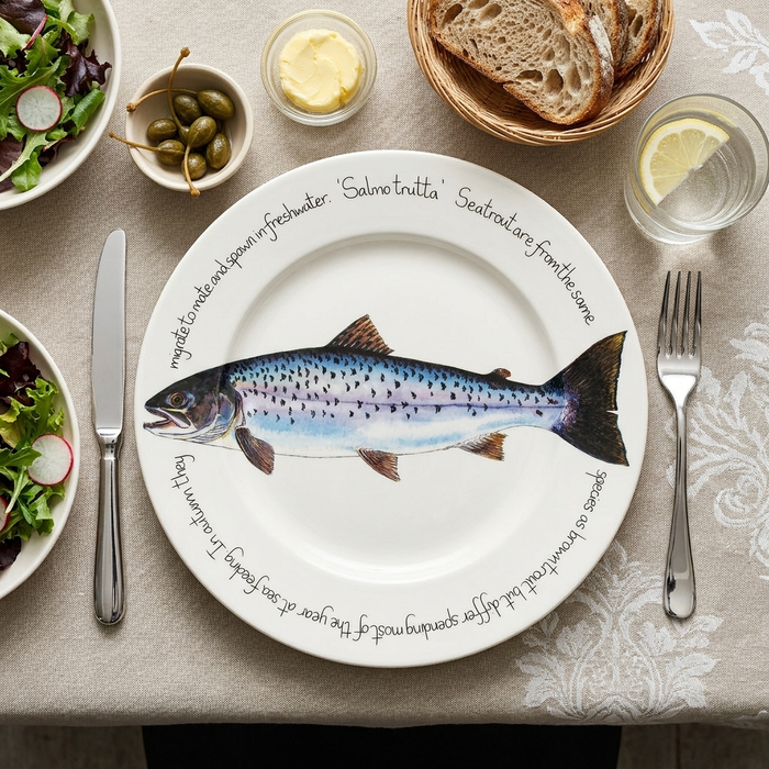 Sea Trout 30cm Flat Rimmed Plate styled on the table