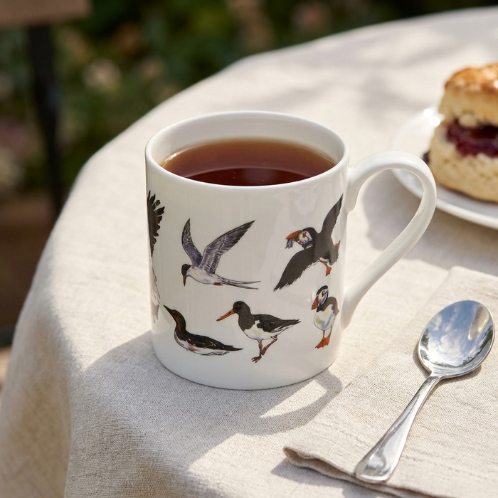 Seabirds Mug (large size) styled on the table
