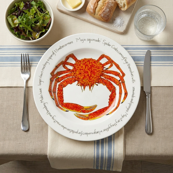 Spider Crab 30cm Flat Rimmed Plate styled on the table