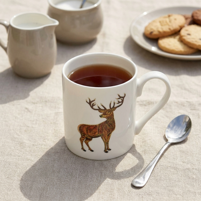 Stag Mug (medium straight sided) styled on the table
