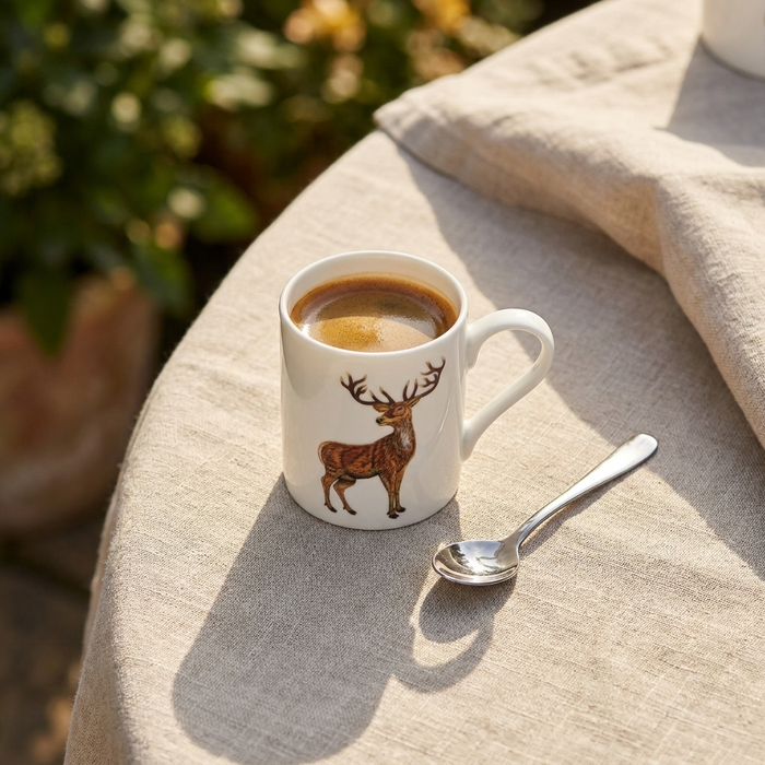 Stags Small Mug styled on the table