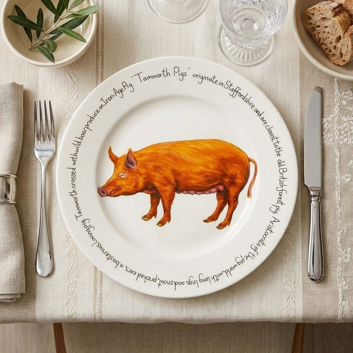 Tamworth Pig 30cm Flat Rimmed Plate (limited edition) styled on the table